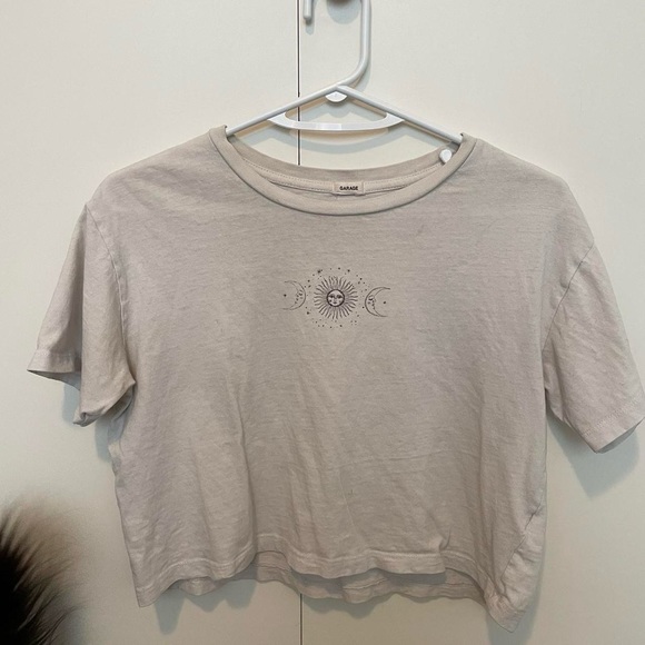 Garage Cropped White Sun and Moon T-Shirt - Picture 1 of 4